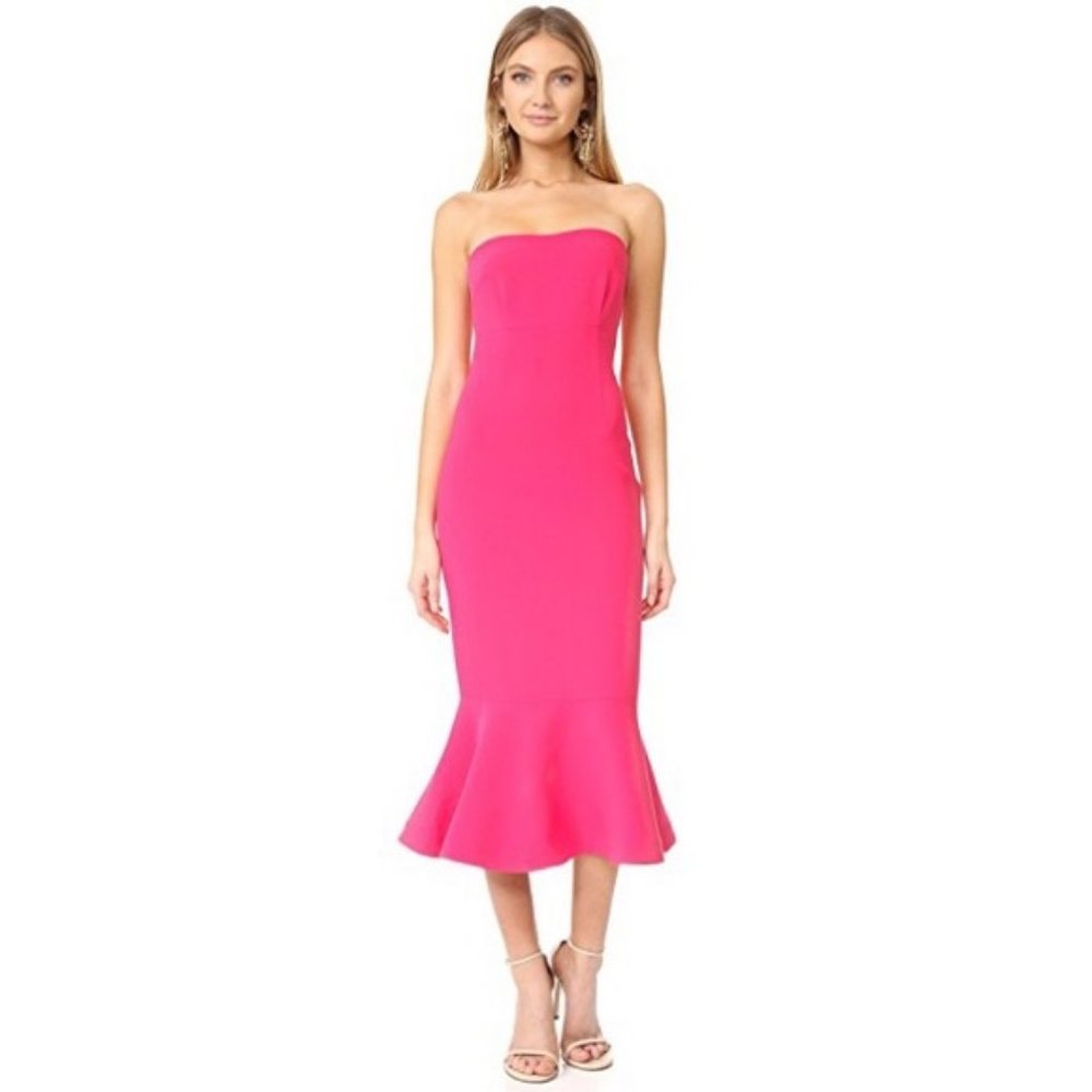 Strapless Hot Pink Luna Midi Trumpet Dress 6